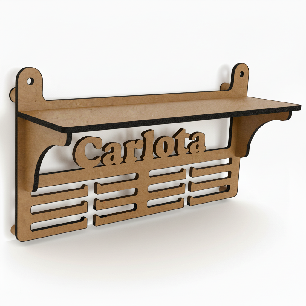 Medallero personalizado con nombre y estante para copas