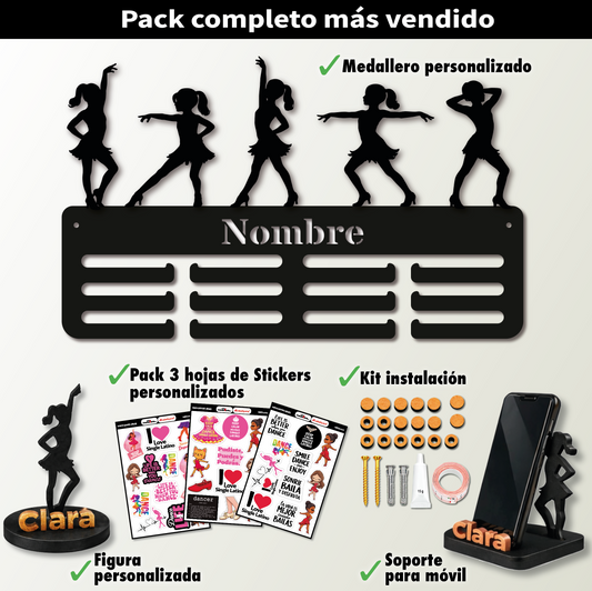Medallero personalizado Baile Single Latino para colgar medallas, Pack Gold