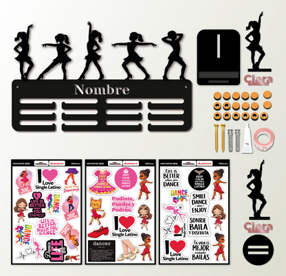 Medallero personalizado Baile Single Latino para colgar medallas, Pack Gold