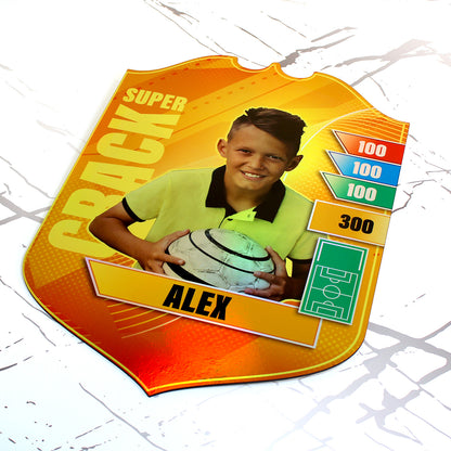 Cromo gigante personalizado fútbol niño color holográfico