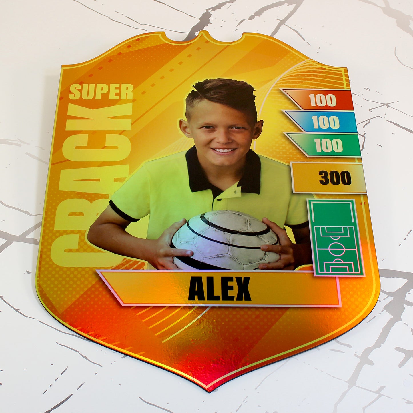 Cromo gigante personalizado fútbol niño color holográfico