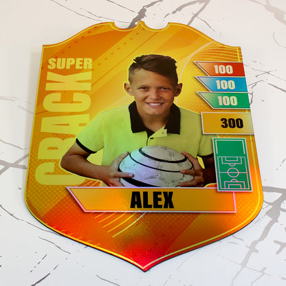 Cromo gigante personalizado fútbol niño color holográfico