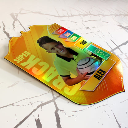 Cromo gigante personalizado fútbol niño color holográfico
