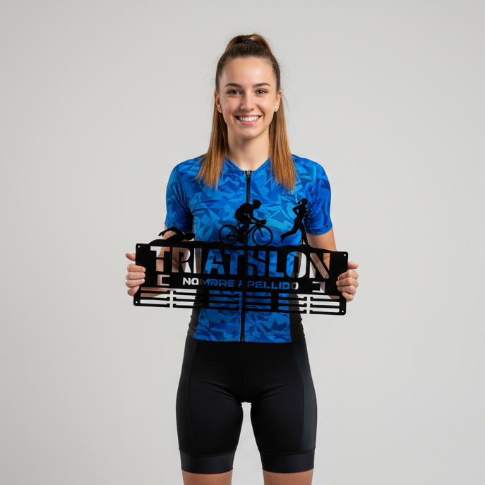 Medallero Triathlón Personalizado con Nombre, figuras femeninas