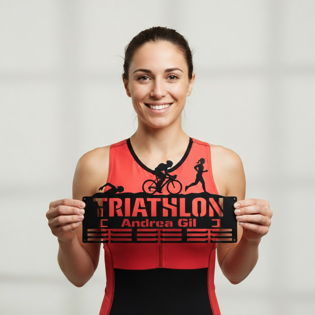 Medallero Triathlón Personalizado con Nombre, figuras femeninas