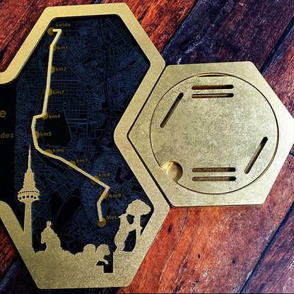 Medallero Hexagonal Marathón Personalizado con Nombre, dorsal, tiempos, etc.