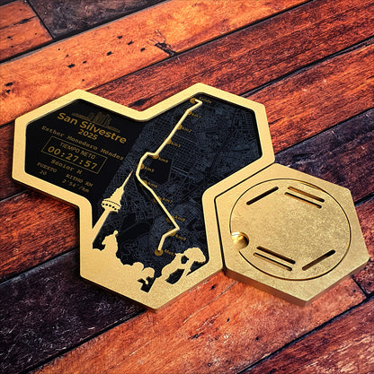 Medallero Hexagonal Marathón Personalizado con Nombre, dorsal, tiempos, etc.