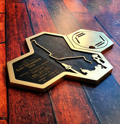 Medallero Hexagonal Marathón Personalizado con Nombre, dorsal, tiempos, etc.