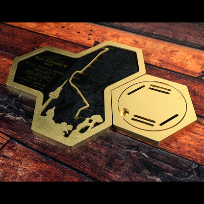 Medallero Hexagonal Marathón Personalizado con Nombre, dorsal, tiempos, etc.