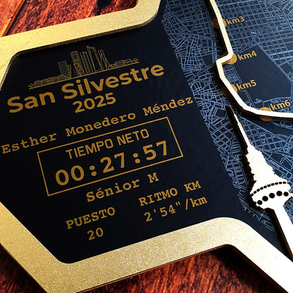 Medallero Hexagonal Marathón Personalizado con Nombre, dorsal, tiempos, etc.