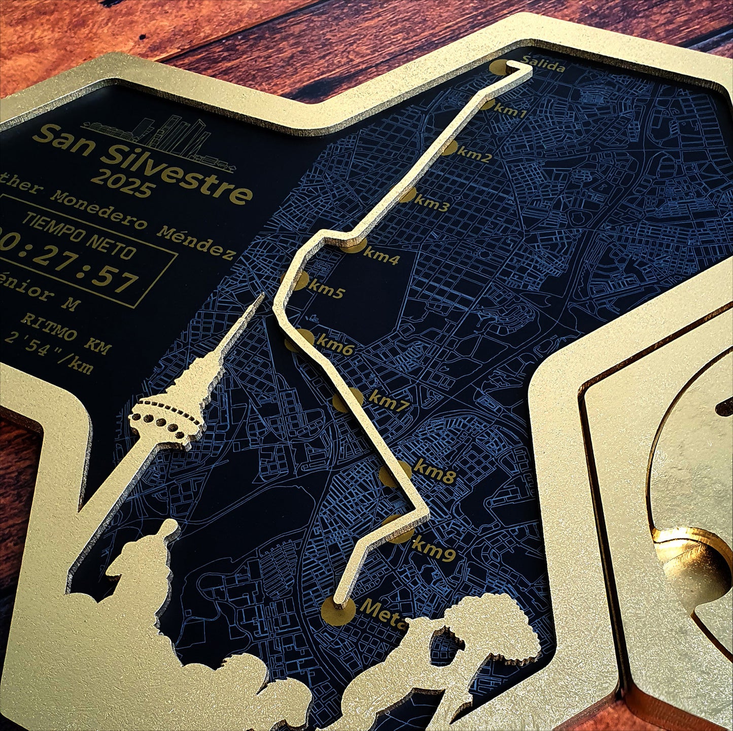 Medallero Hexagonal Marathón Personalizado con Nombre, dorsal, tiempos, etc.