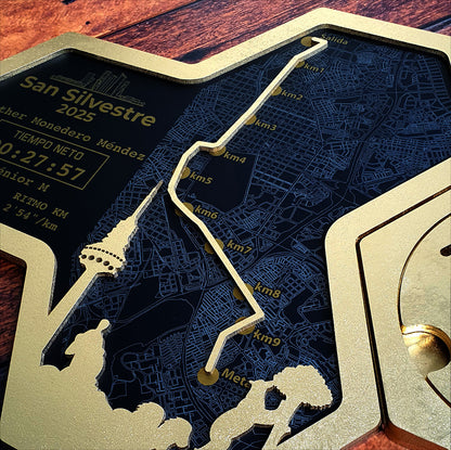 Medallero Hexagonal Marathón Personalizado con Nombre, dorsal, tiempos, etc.