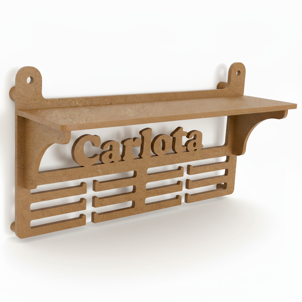 Medallero personalizado con nombre y estante para copas