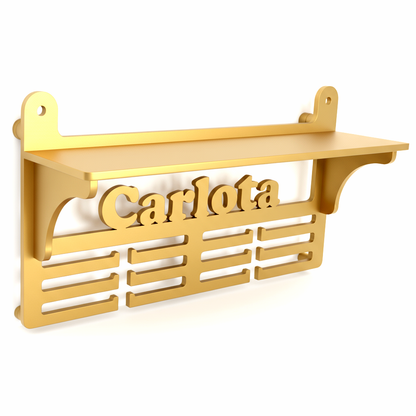 Medallero personalizado con nombre y estante para copas