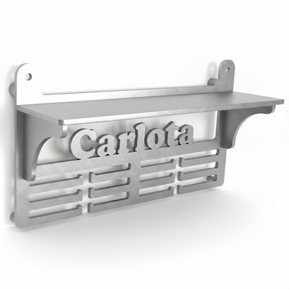 Medallero personalizado con nombre y estante para copas