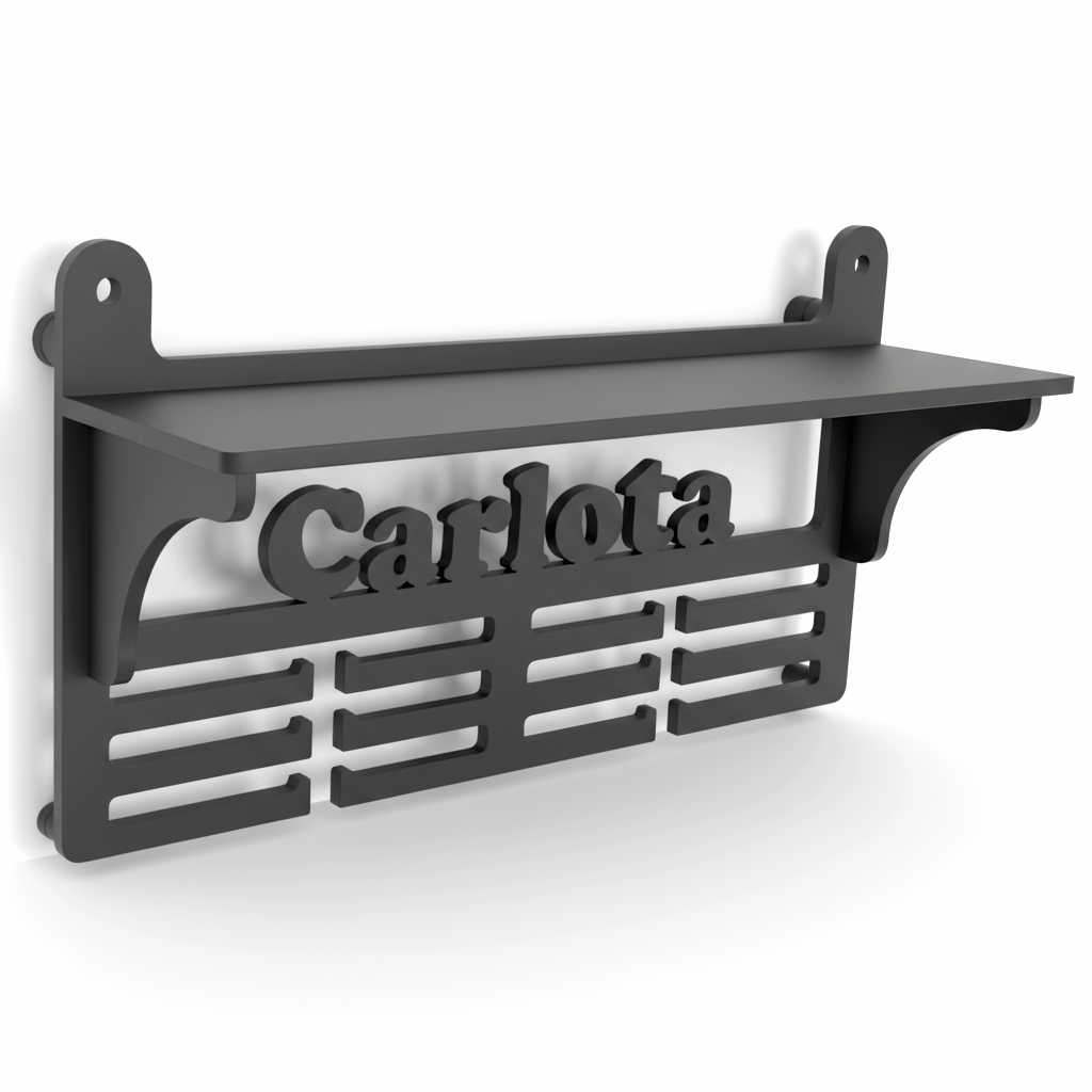 Medallero personalizado con nombre y estante para copas