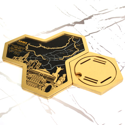 Medallero Hexagonal para exhibir tu medalla de la Media Maratón de Oviedo Personalizado con Nombre, dorsal, tiempos, etc.