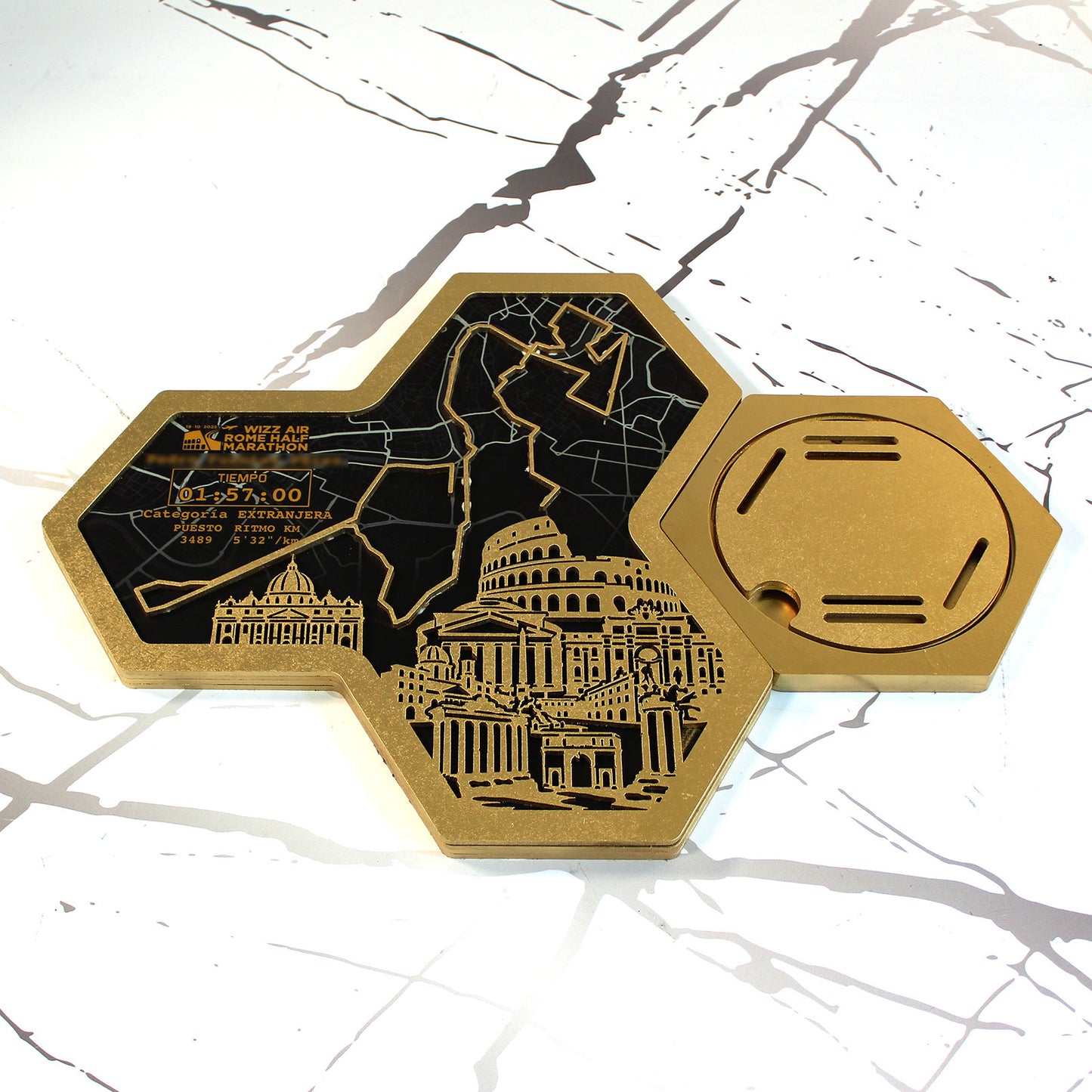 Medallero Hexagonal Media Marathon Roma Personalizado