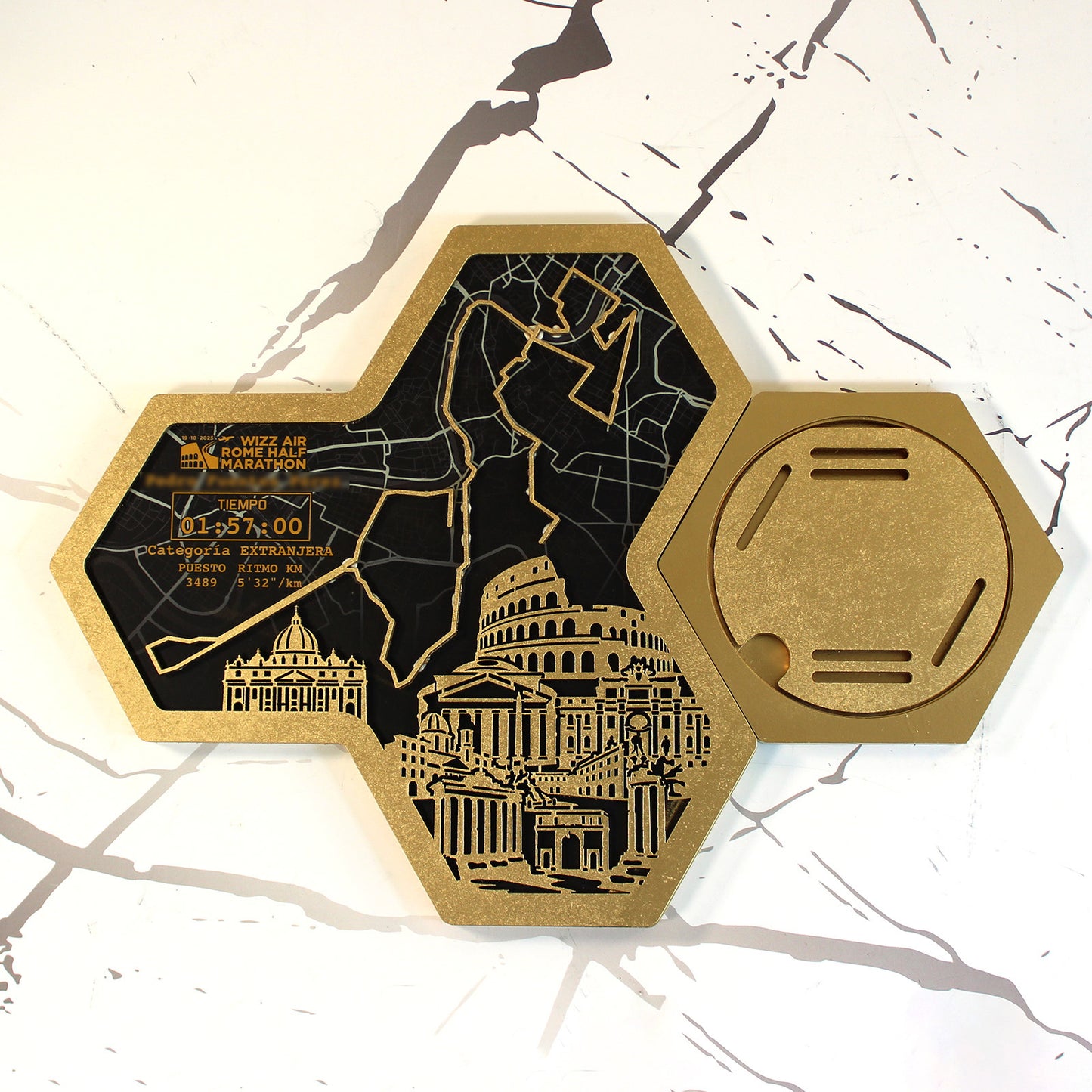 Medallero Hexagonal Media Marathon Roma Personalizado