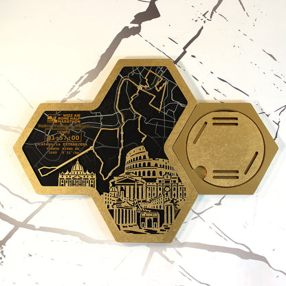 Medallero Hexagonal Media Marathon Roma Personalizado