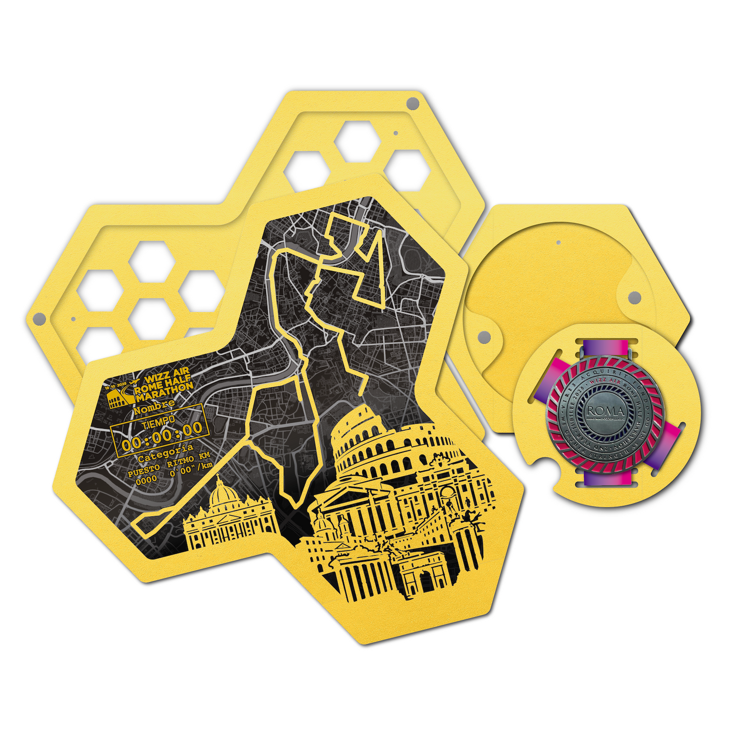Medallero Hexagonal Media Marathon Roma Personalizado