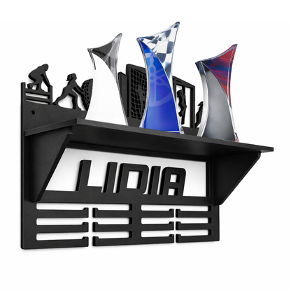 Medallero Personalizado con Nombre en Madera y balda para colocar trofeos – Elige tu Deporte. - imagen 3 - medallero deportivo personalizado