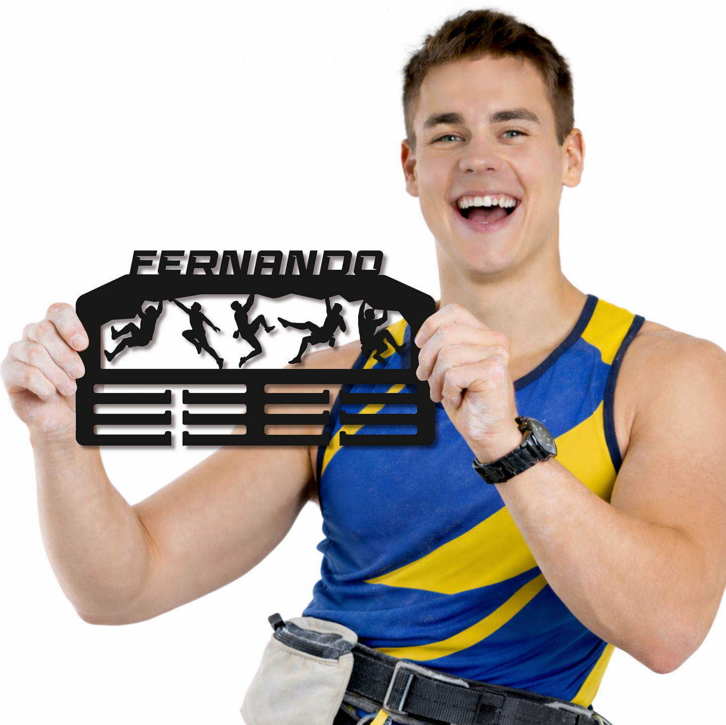 Medallero Escalada de competición personalizado con nombre para  colgar tus medallas, Modelo Summit Grip