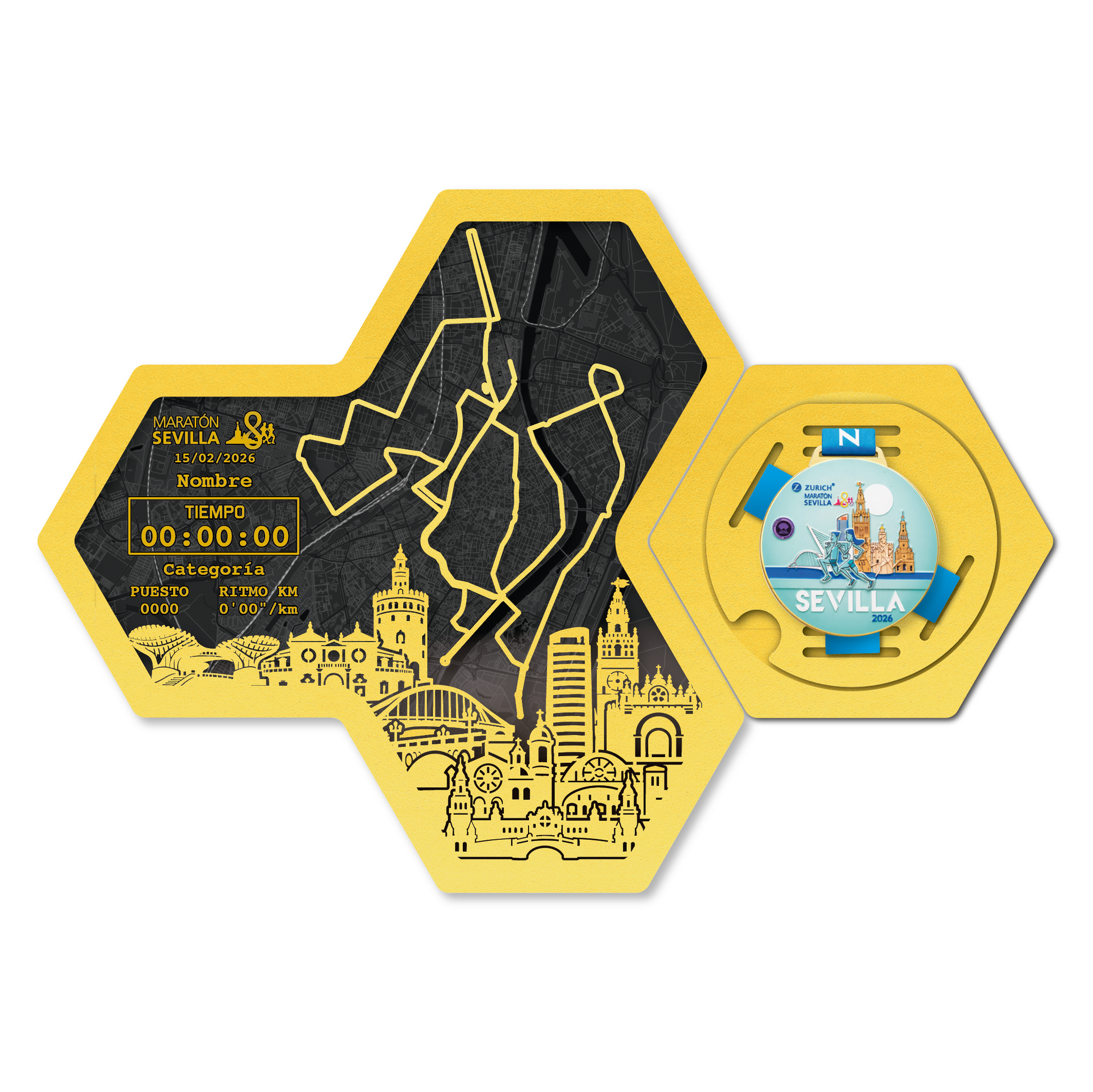 Medallero Hexagonal Marathon Sevilla Personalizado - vista principal