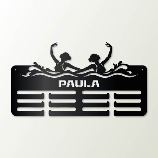 Medallero Natación Artística personalizado con nombre y balda - color Negro