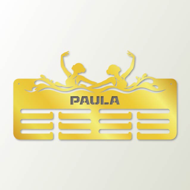 Medallero Natación Artística personalizado con nombre y balda - color Oro