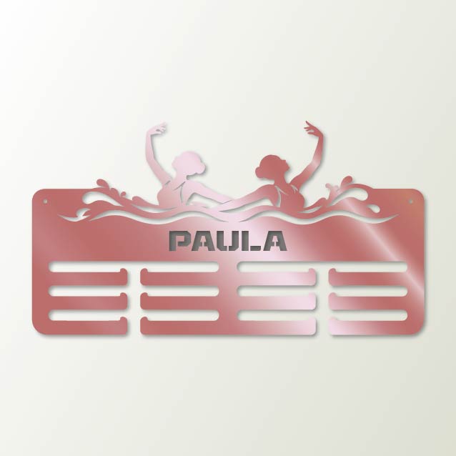 Medallero Natación Artística personalizado con nombre y balda - color Oro Rosa Metalizado