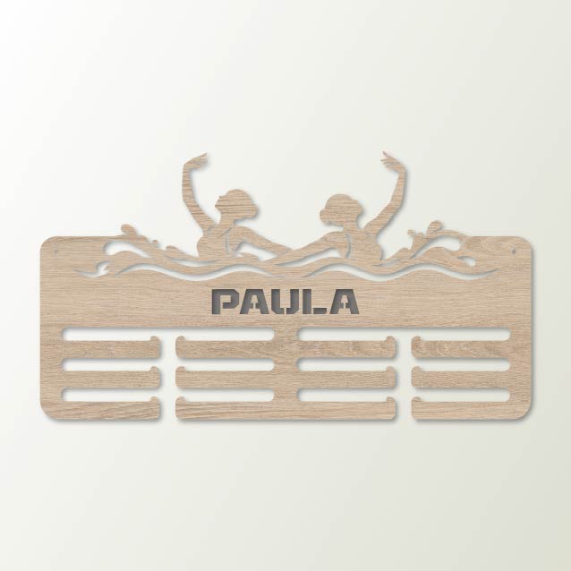 Medallero Natación Artística personalizado con nombre y balda - color Pino