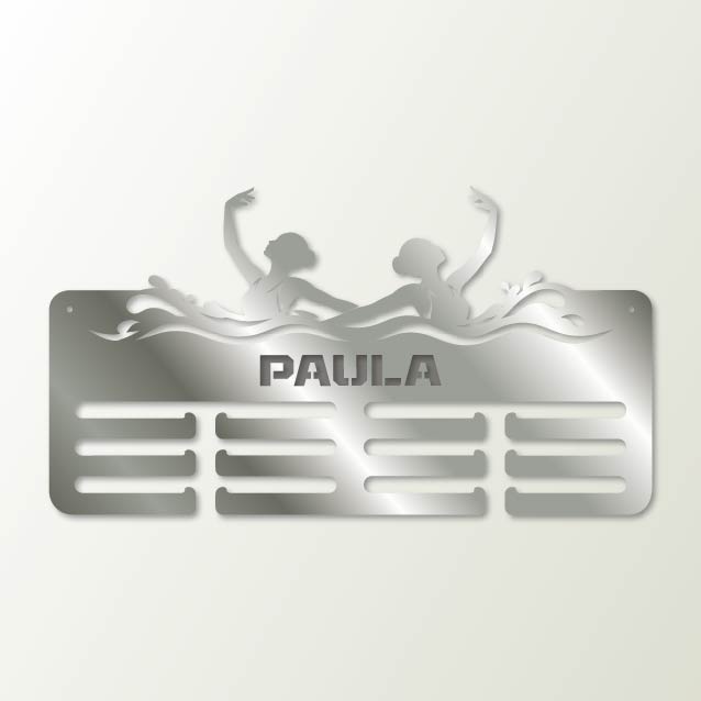 Medallero Natación Artística personalizado con nombre y balda - color Plata