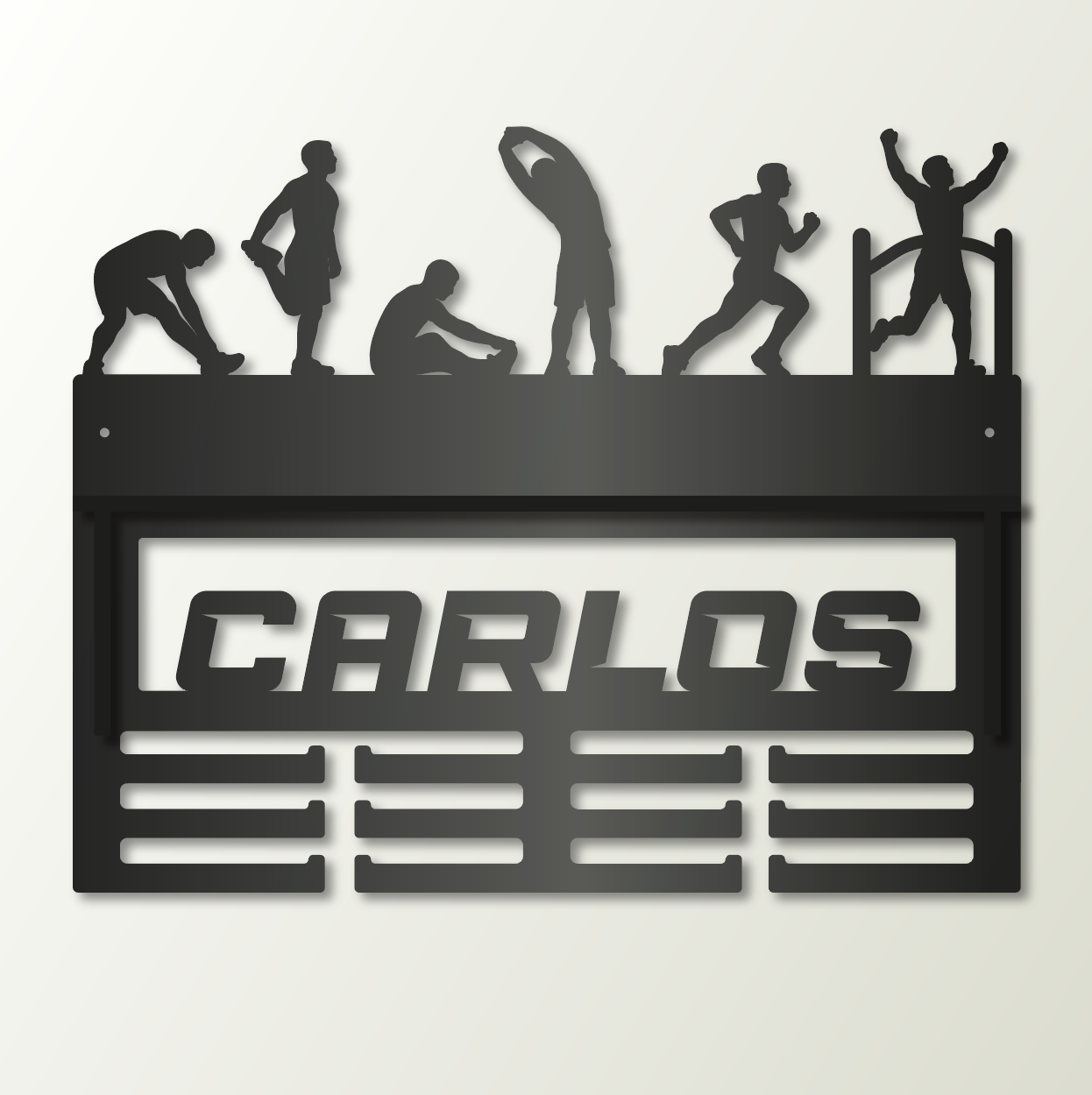 Medallero Personalizado con Nombre en Madera y balda para colocar trofeos – Elige tu Deporte.
